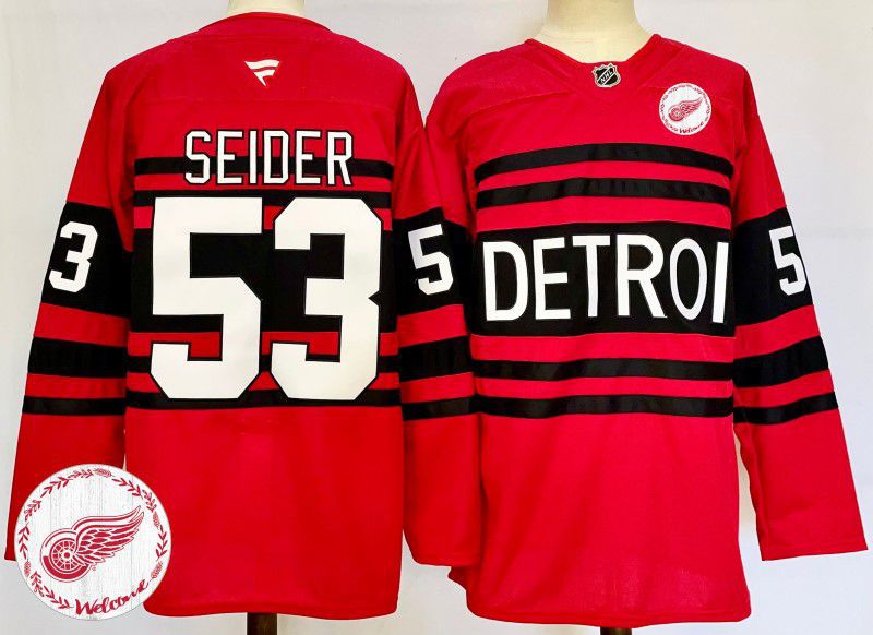 Men Detroit Red Wings #53 Seider Red Fanatics 2025 NHL Jersey style 3